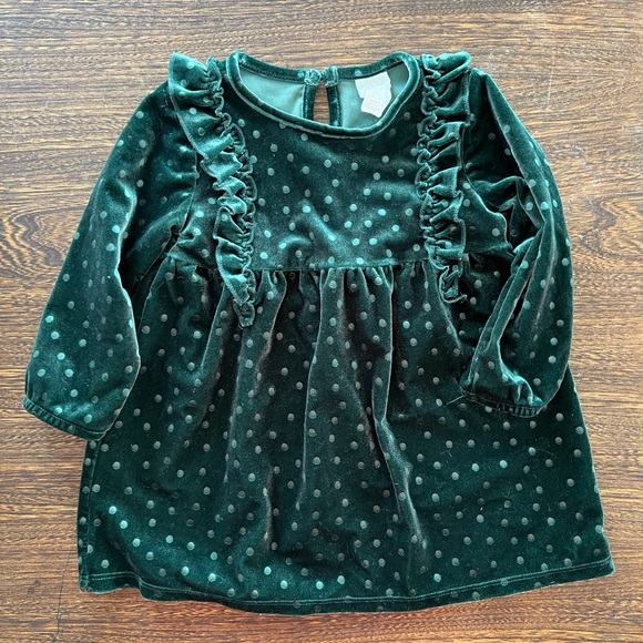 H & M Green Velvet Dress 6-9 MO - Picture 1 of 3